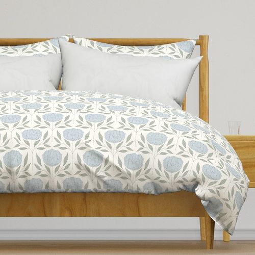 Vintage Blooms - Grandmillennial Damask Symmetrical Floral Green & Blue