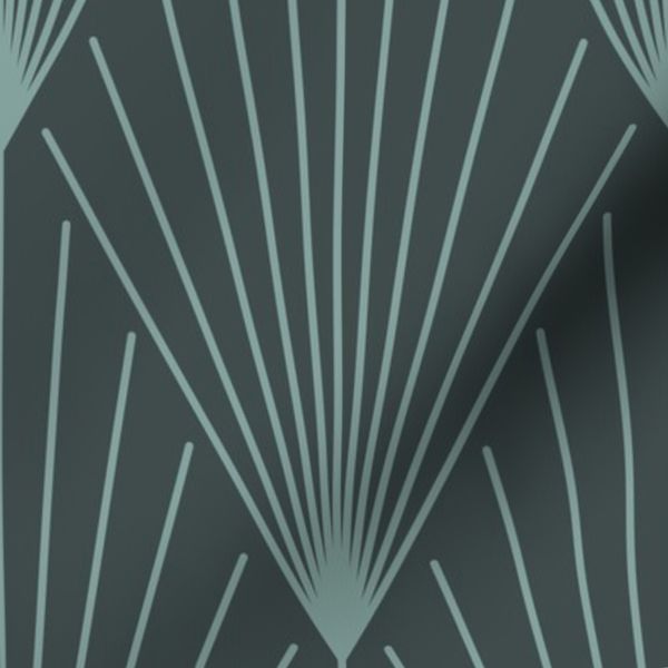 ART DECO GLAM DIAMOND GEOMETRIC FANS-OPULENT DARK TEAL GREEN-LIGHT AQUA