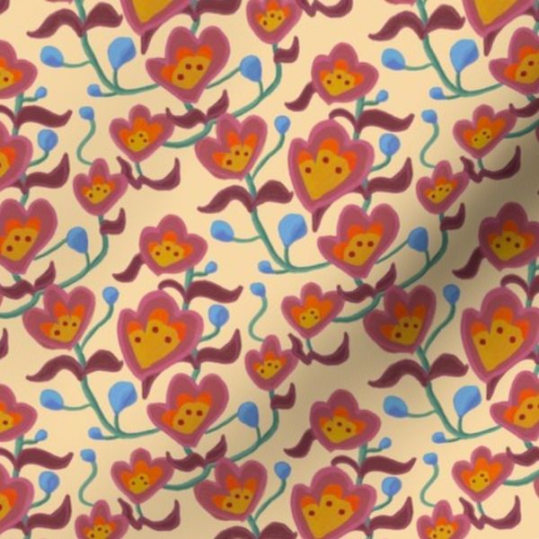 Pastell flower vines beige background scale 3