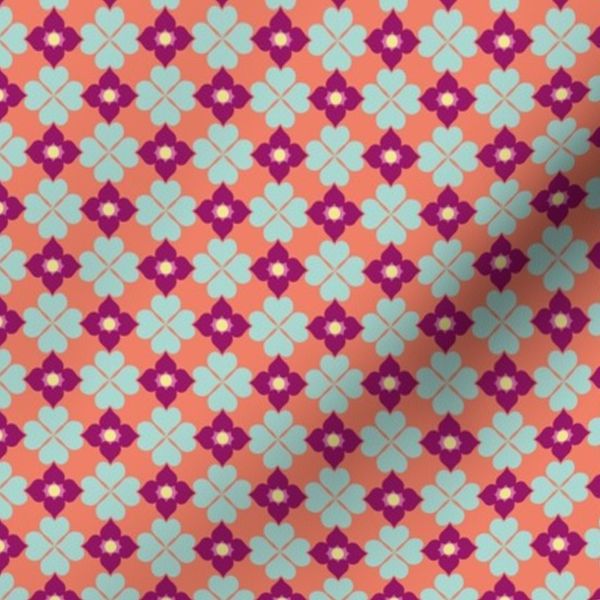 Boho Floral - Tiny Floral Hearts - Berry - Mint Green - Orange