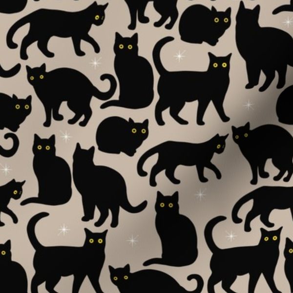Black Halloween Cats with Sparkles on Tan