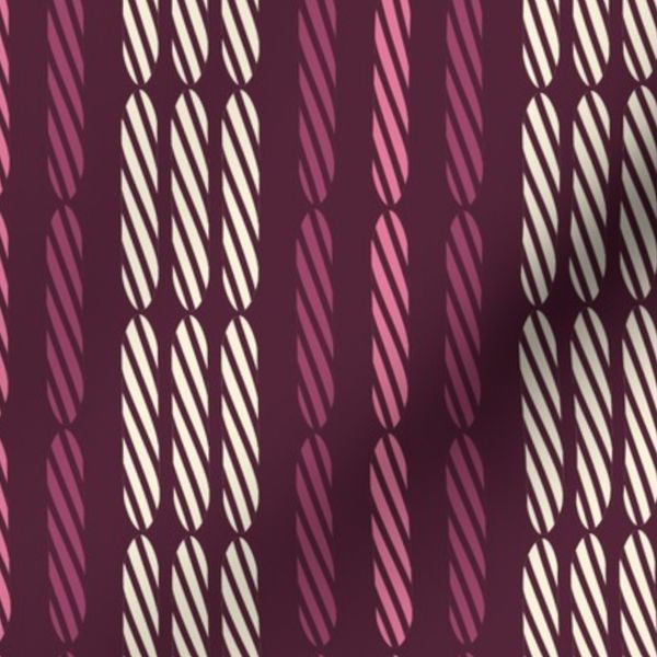 Stitched Ticking Stripes White And Fuchsia Pink On Plum Purple (XL)
