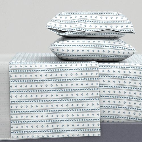 Scandinavian Folk Floral Stripe in Dusty Blue - Nordic Farmhouse - Small