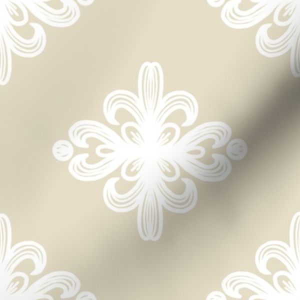 Jumbo Vintage Decorative Medallions White on Tan