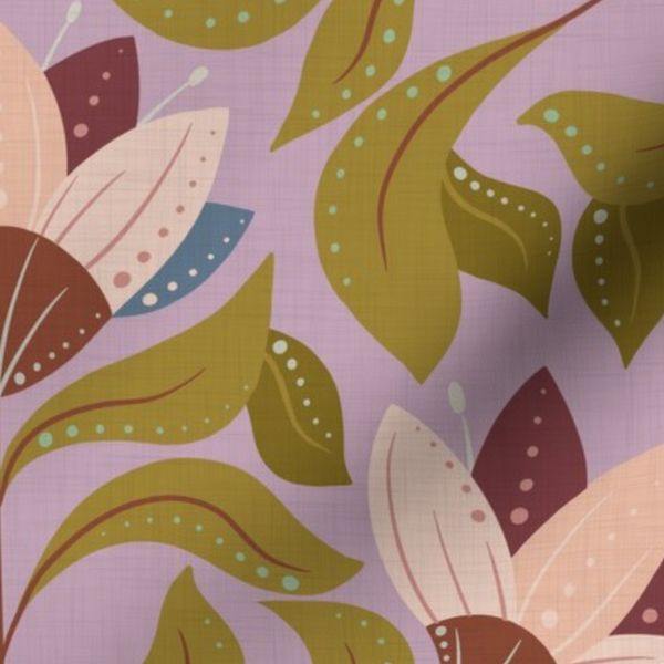 Hand drawn Art Deco damask style Floral in pink green & blue large