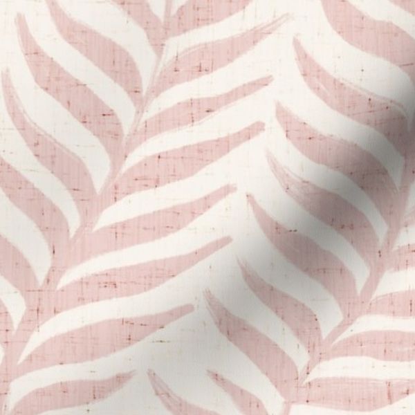 Hand Painted Palm Fronds - Pale Pink Trailing Vine on Cream Linen texture