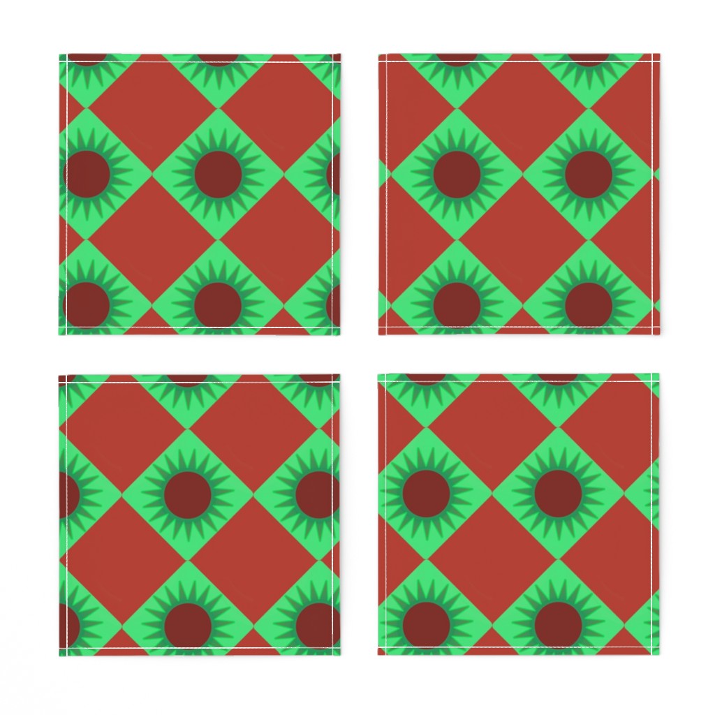 Top down of four unfolded Cocktail Napkins arranged in a grid showing the printed design