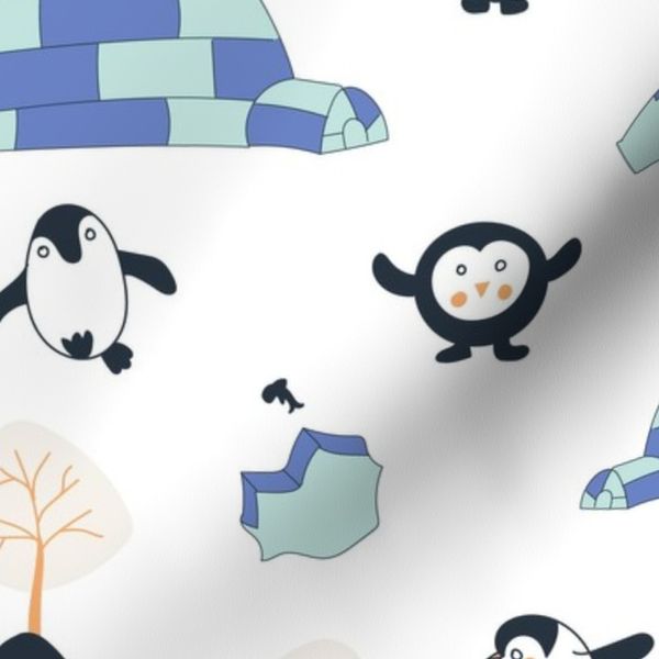 Cute Penguin and Igloo Pattern on White Baby and Kids