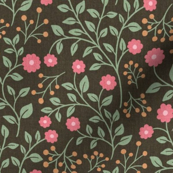 Pink Florals On Dark Brown