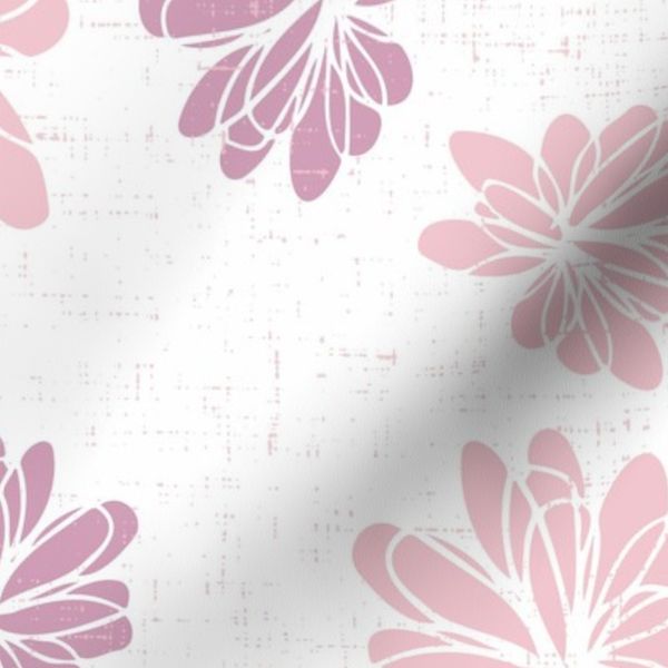 Large Hand-drawn daisy-like flowers in Dusty Rose and soft Pink