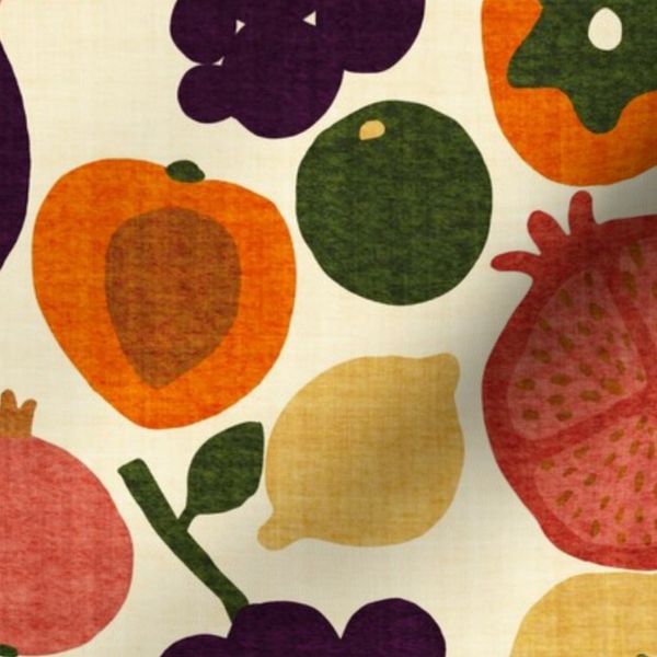 Vintage Autumn Fruit in rich colors on off white