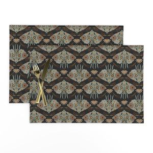 Gilded Midnight Moth & Floral Damask - Small Scale