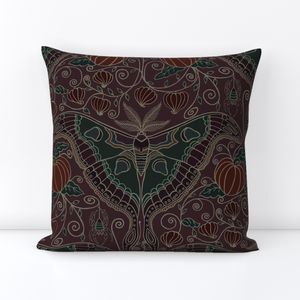 L Gothic Luna Moth With Pumpkins Spiders And Autumn Vines On Light Purple