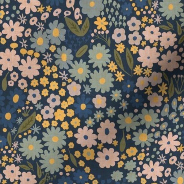 Nostalgic dark cottagecore flowers in ditsy liberty style on soft navy XS