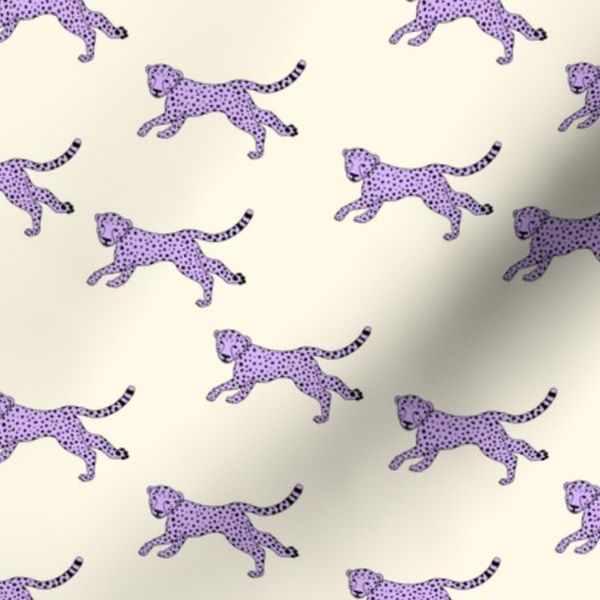 Retro running wild cat cheetah leopard designs lilac vanilla