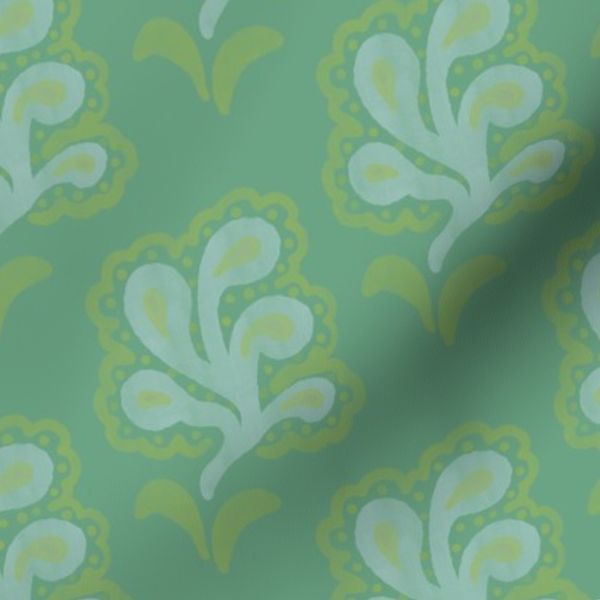 Summer boho with blue and green florals on turquoise (S)