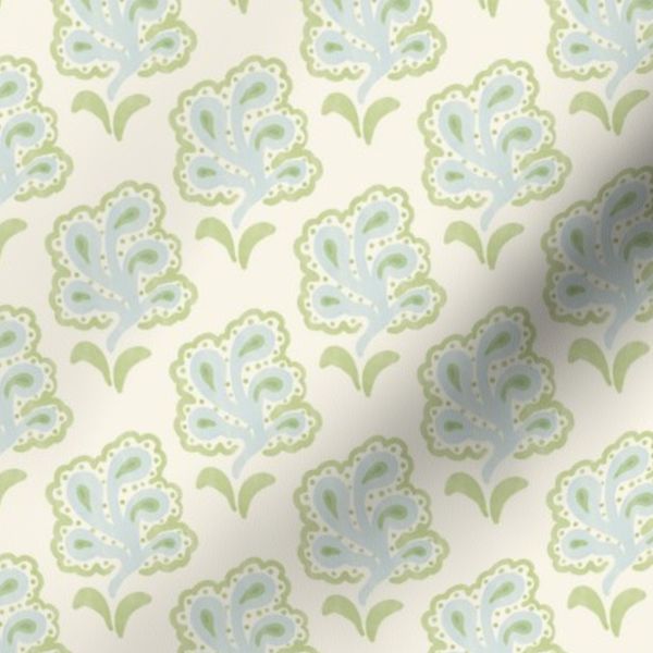 Summer boho with blue and green florals on cream (xS)