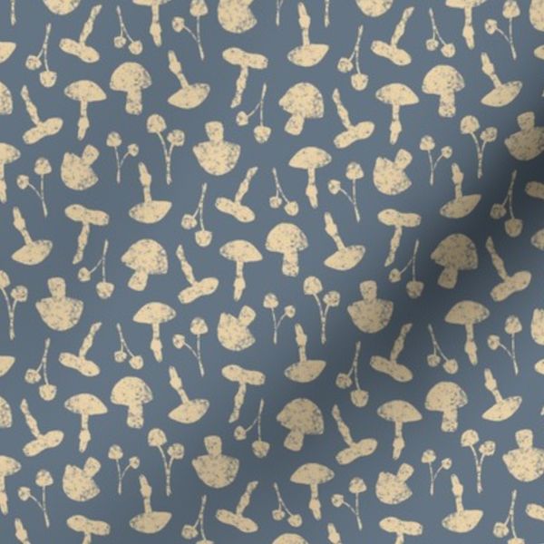 Stamped Mushrooms-Rustic Woodland All-over Print-blue Pumpkin Wheat