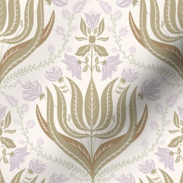 S Scandinavian Folk Tulip Damask Warm Linen
