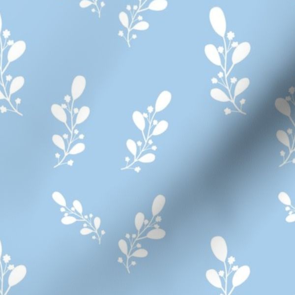 Soft Blue Minimalist Botanical Twig Ditsy Seamless Pattern