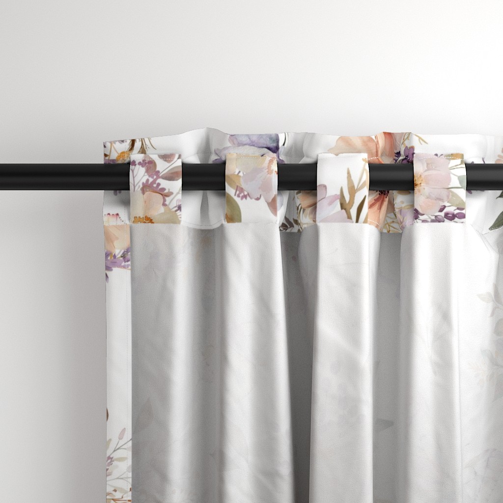 Close up of the back a Curtain panel hanging from a black curtain rod showing the tab hanging option