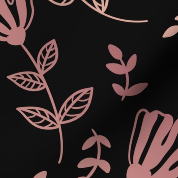 Rose Gold Botanical on Black Background 5 Large Scale
