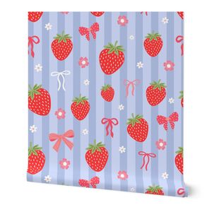 Strawberry coquette bows stripes summer fruit floral - medium