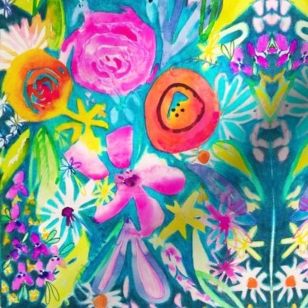 Summer Watercolor Floral in Magenta Lime & Teal