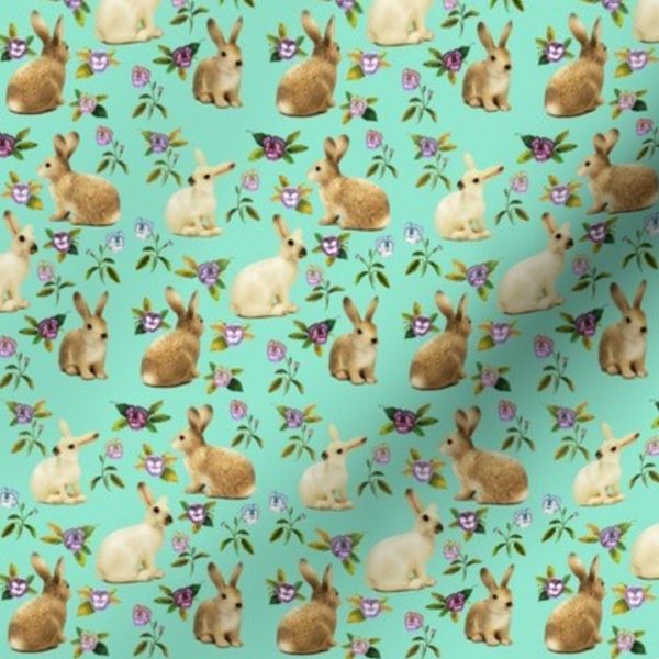 Bunnies in the Garden Bright Mint