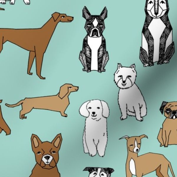 dogs / mint cute pets dog breeds hand drawn dog seamless