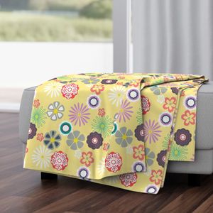 Mod Summer Garden Flowers Blossoms on Yellow Geometric Flowers (large