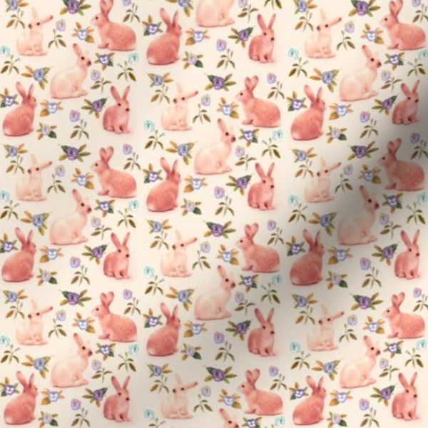 Bunnies in garden peachy pink