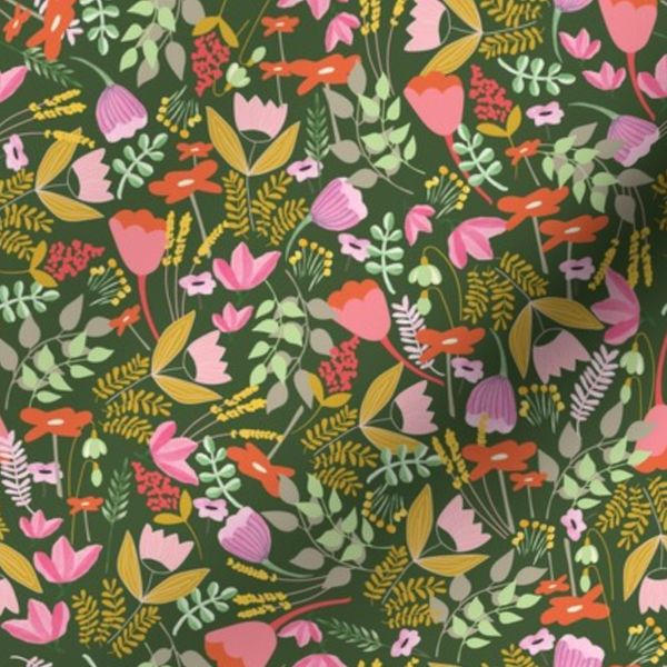 Wild meadow floral in green - medium