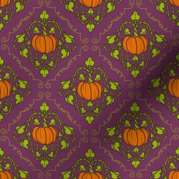 Pumpkin Damask - Purple with lines