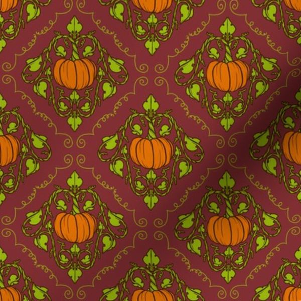 Pumpkin Damask - Red with lines