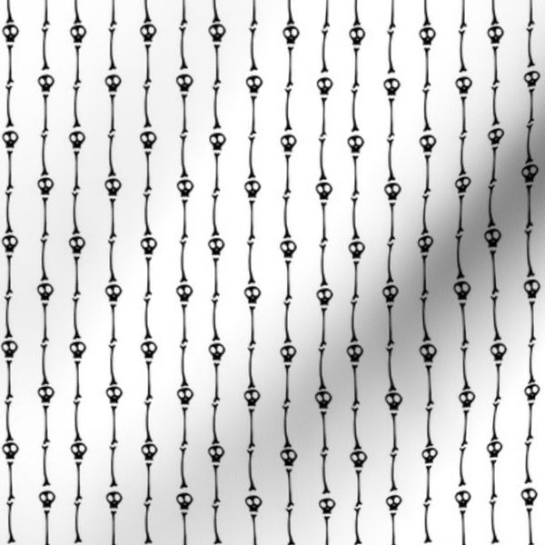 Tiny Skulls and Bones Pinstripes on White