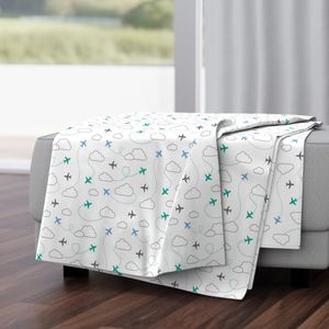 Jets in Clouds - Gray / Teal / Blue on White