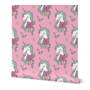Dreamy Unicorn & Vintage Boho Flowers on Pink