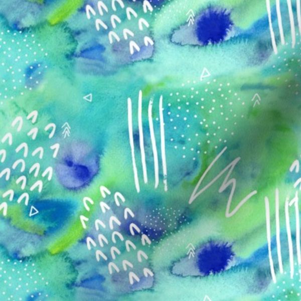 Watercolour Abstract Pattern in Green and Blue