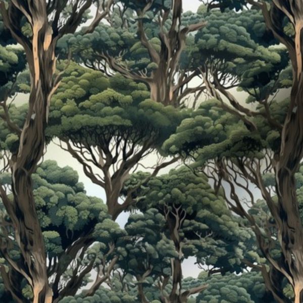 Hawaiian floral pattern in green khaki and brown