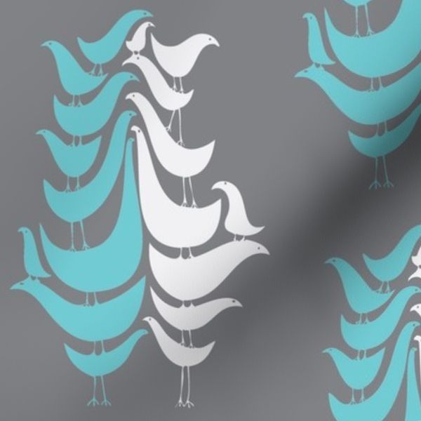 Blue Cooky Birds on Grey