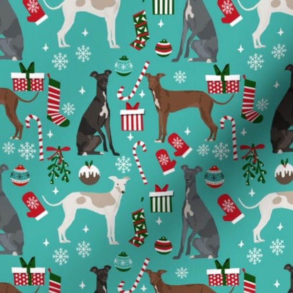 Italian Greyhound christmas candy canes christmas stockings snowflakes blue