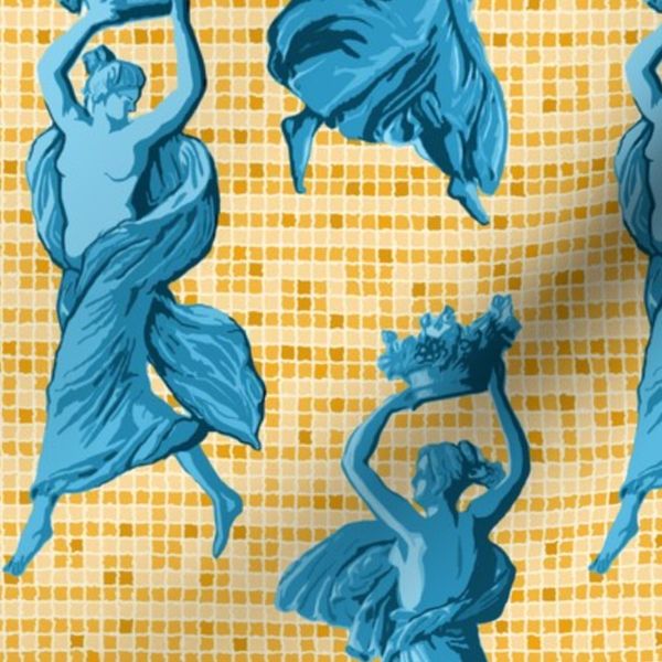 Greek Harvest Maidens on Gold Tile