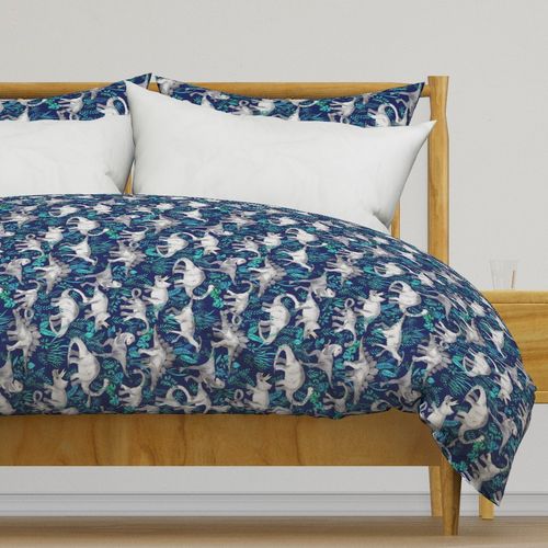 Rotated Dinosaur Jungle Dark Blue Purple Background medium print