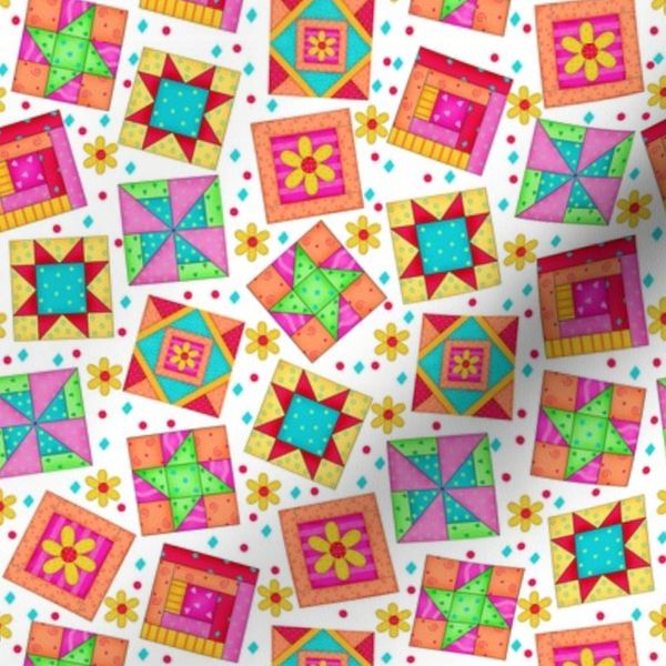Multicolor Quilt Art Blocks White Small