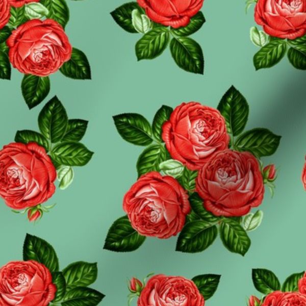 8" Red Roses - Muted Green