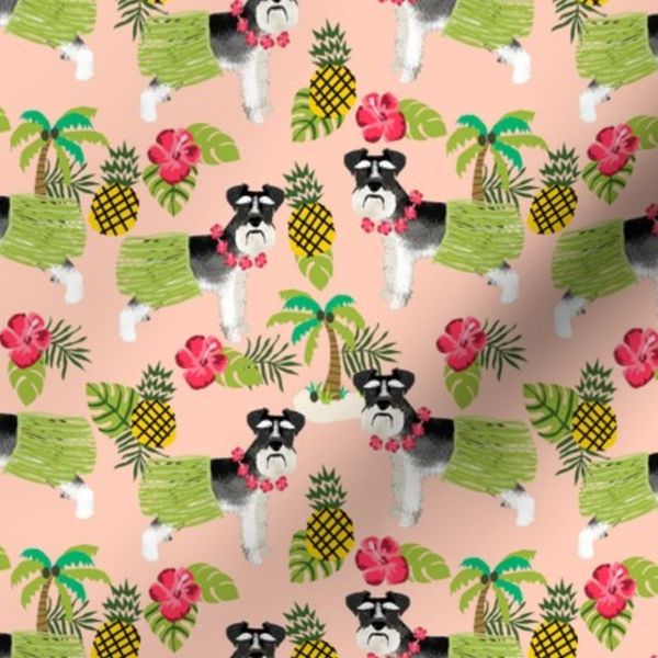 schnauzer black and white hula hawaiian dog breed fabric pink