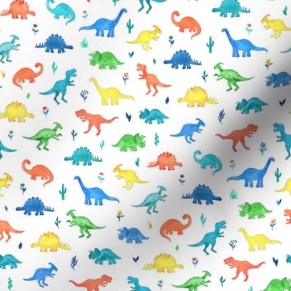 Primary Colors Watercolor Dinos on White - small