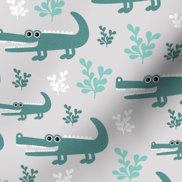 Sweet crocodile safari garden design kids pastel animals boys green blue