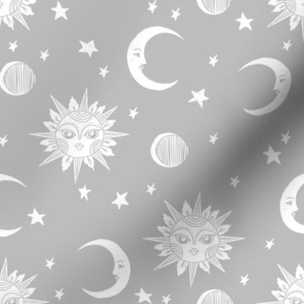 sun moon stars linocut mystic tarot moon phase witch ouija mystical magic